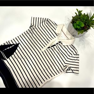 Tommy Hilfiger White and Navy Striped Short Sleeve Polo